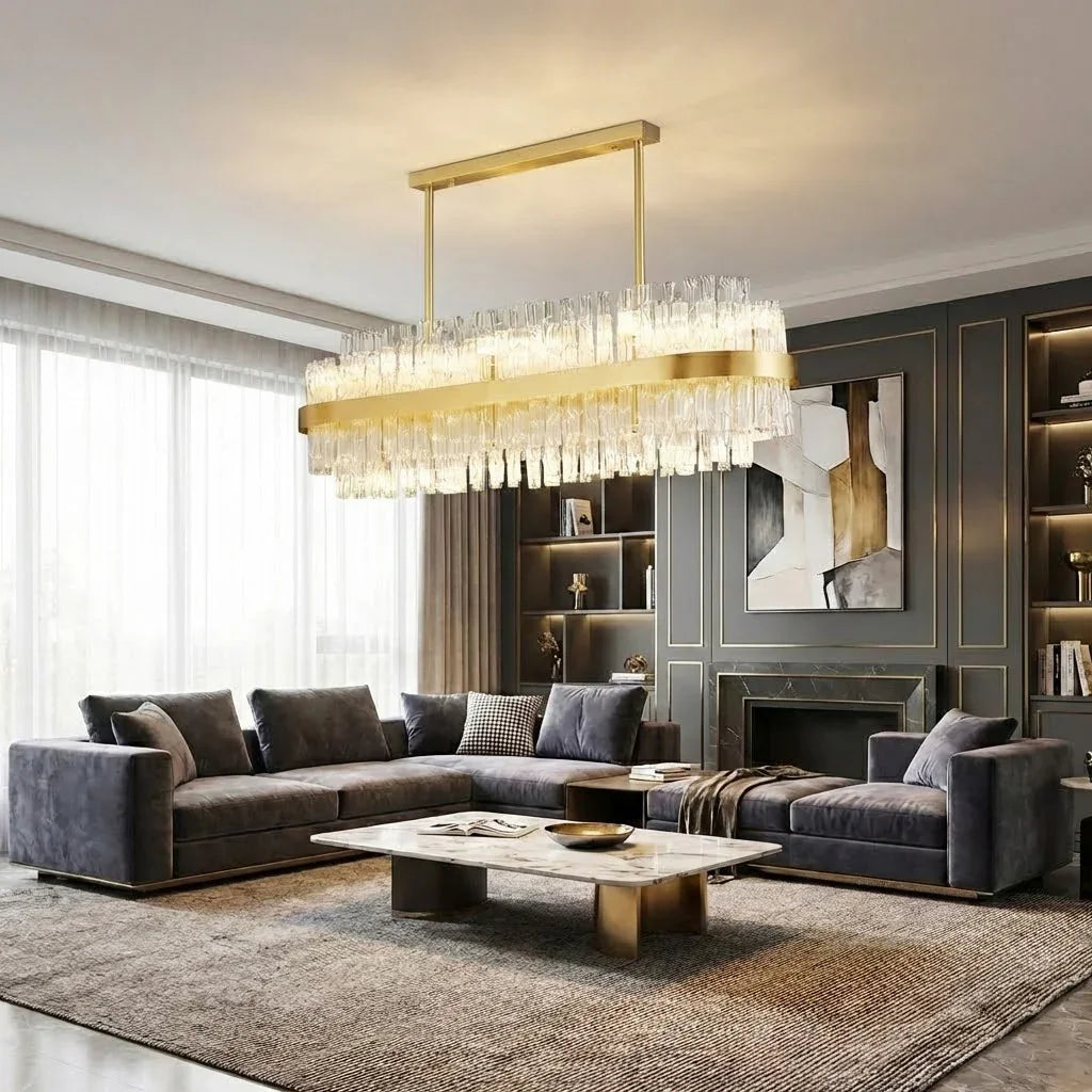 Golden Linear Glass Rod Chandelier | wildoxy