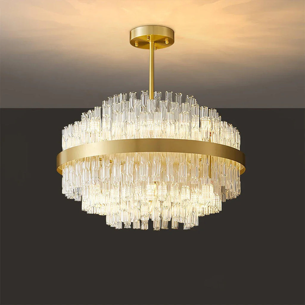 Golden Linear Glass Rod Chandelier | wildoxy