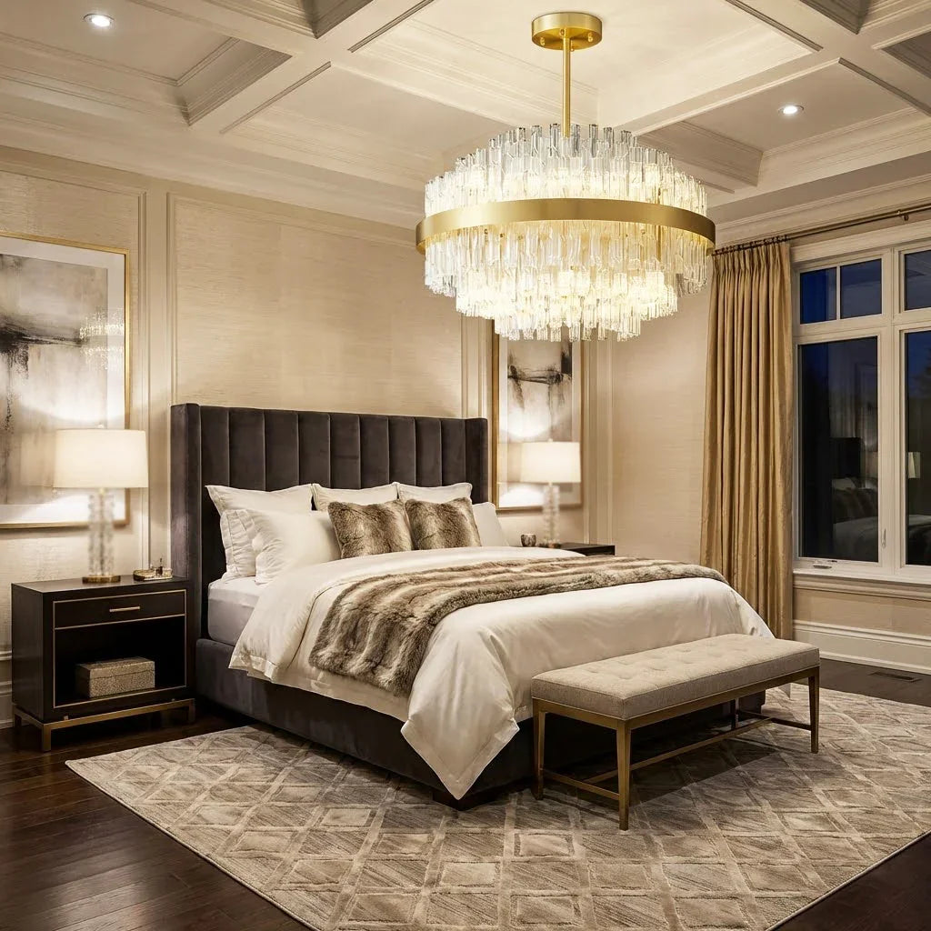 Golden Linear Glass Rod Chandelier | wildoxy