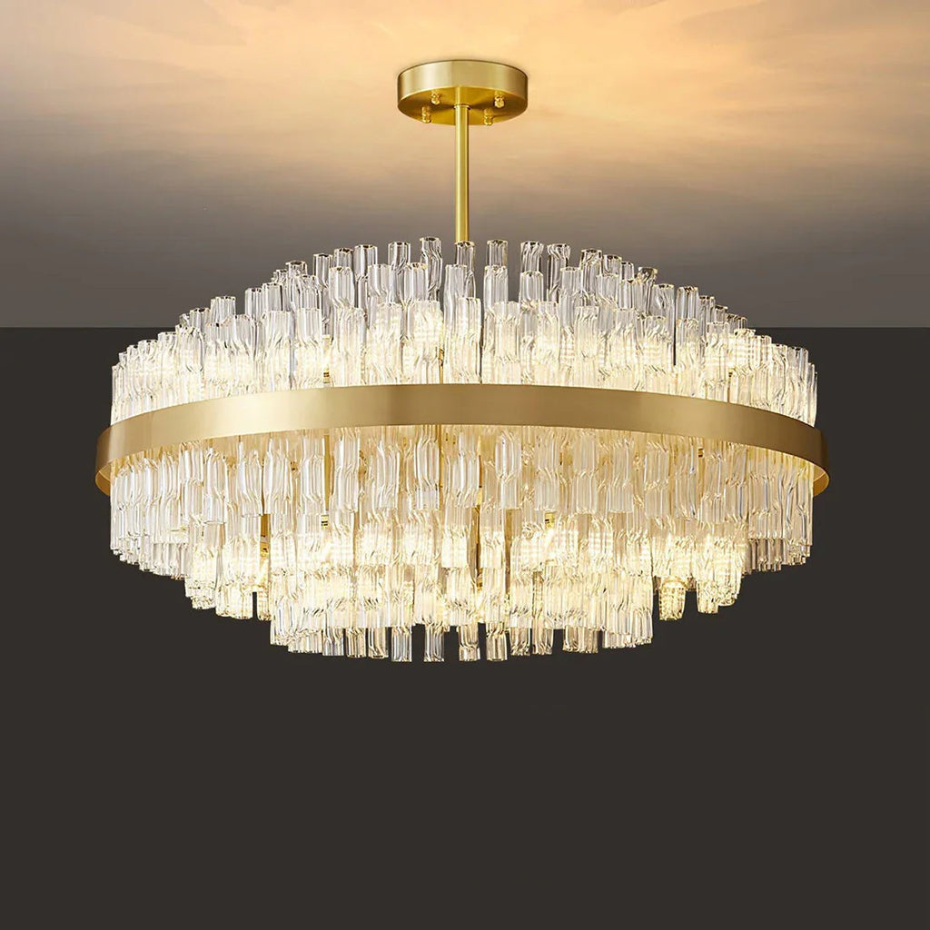 Golden Linear Glass Rod Chandelier | wildoxy