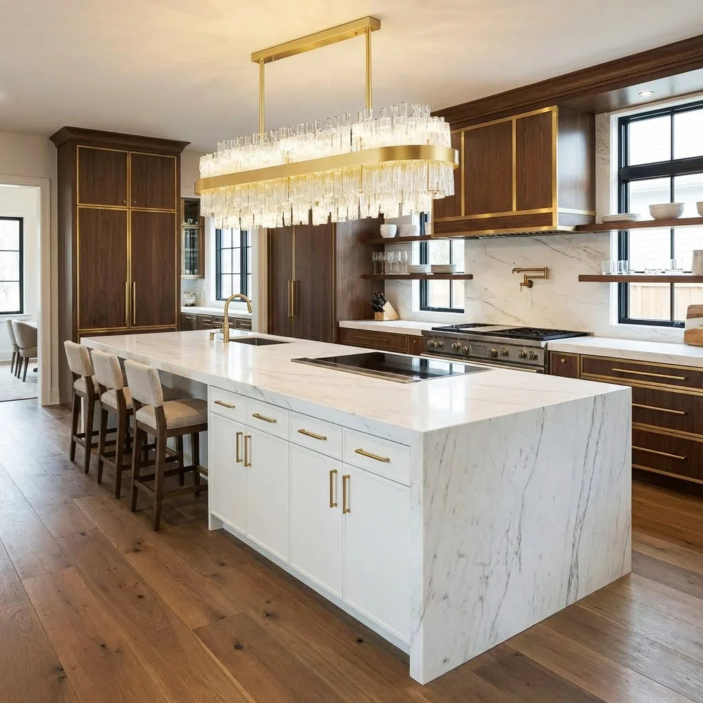 Golden Linear Glass Rod Chandelier | wildoxy