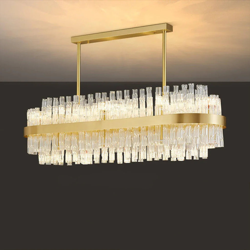 Golden Linear Glass Rod Chandelier | wildoxy