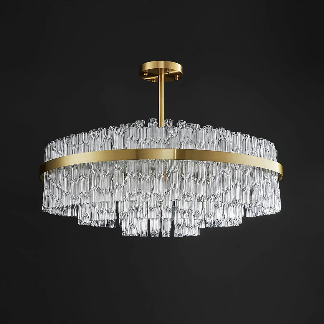 Golden Linear Glass Rod Chandelier | wildoxy