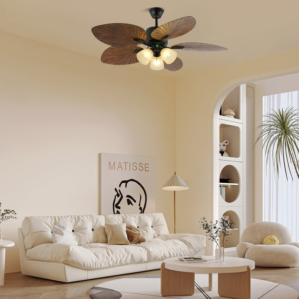 Tropischer Holz-Deckenventilator mit Licht, Fernbedienung und 6 Geschwindigkeitsstufen