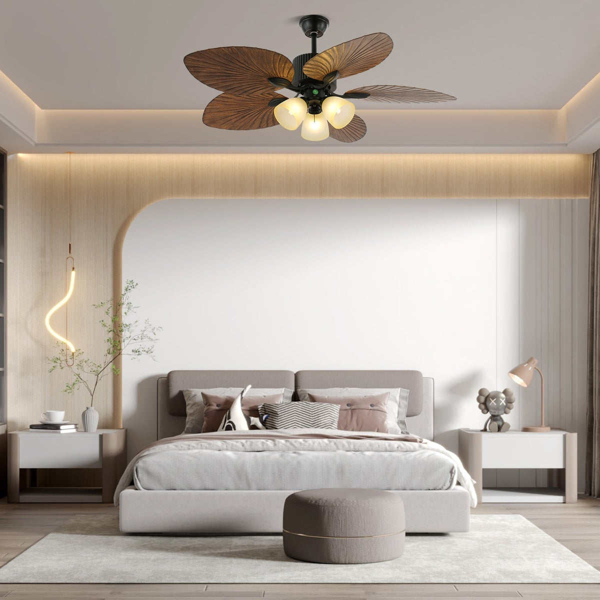 Tropischer Holz-Deckenventilator mit Licht, Fernbedienung und 6 Geschwindigkeitsstufen