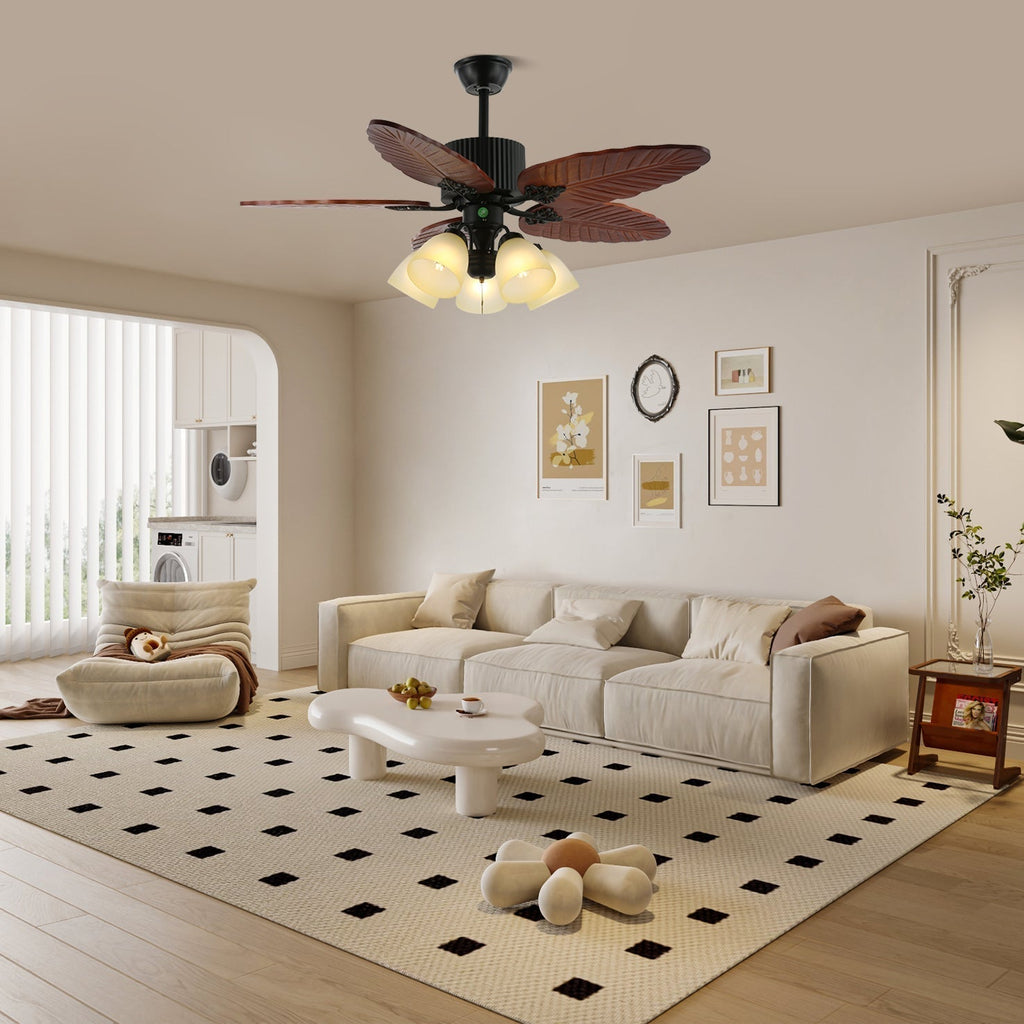 Tropischer Holz-Deckenventilator mit Licht, Fernbedienung und 6 Geschwindigkeitsstufen