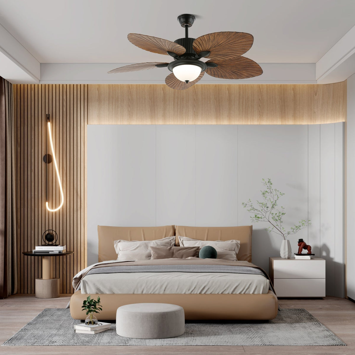 Tropischer Holz-Deckenventilator mit Licht, Fernbedienung und 6 Geschwindigkeitsstufen