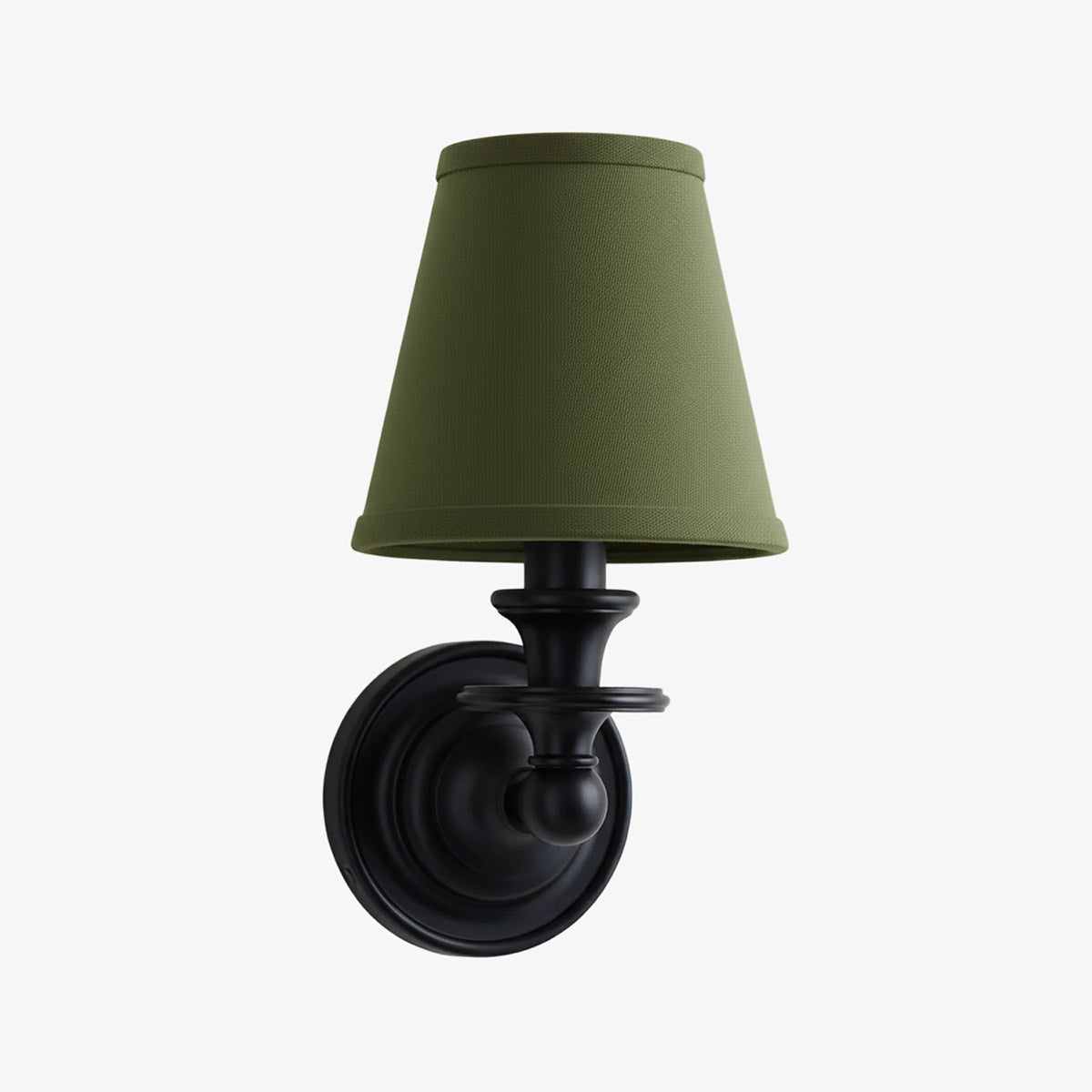 Vägglampa i smidesjärn — tygskärm, svanhalsarm