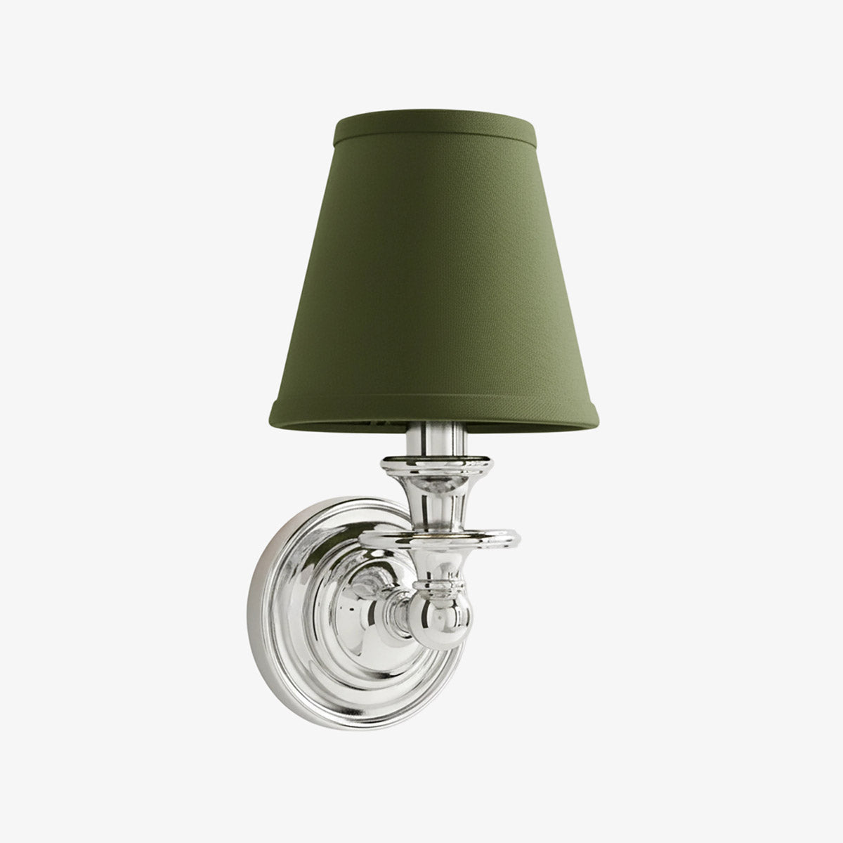 Vägglampa i smidesjärn — tygskärm, svanhalsarm