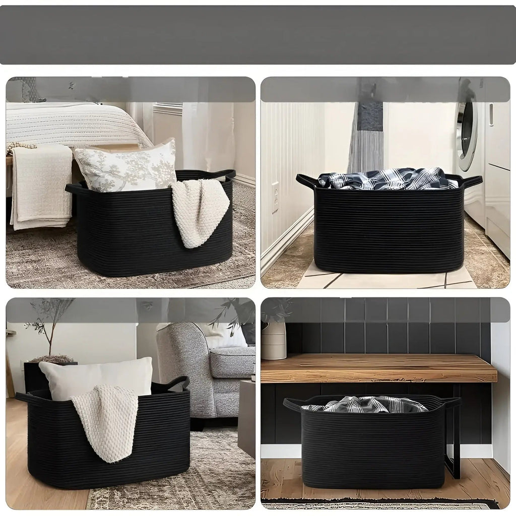 Coș de depozitare țesut din bumbac — mânere rezistente, 3 culori