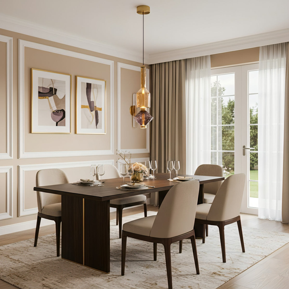 Pendelleuchte mit farbigem Glaskugel-Schirm — modernes Design