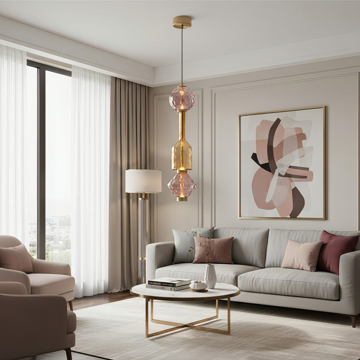 Pendelleuchte mit farbigem Glaskugel-Schirm — modernes Design