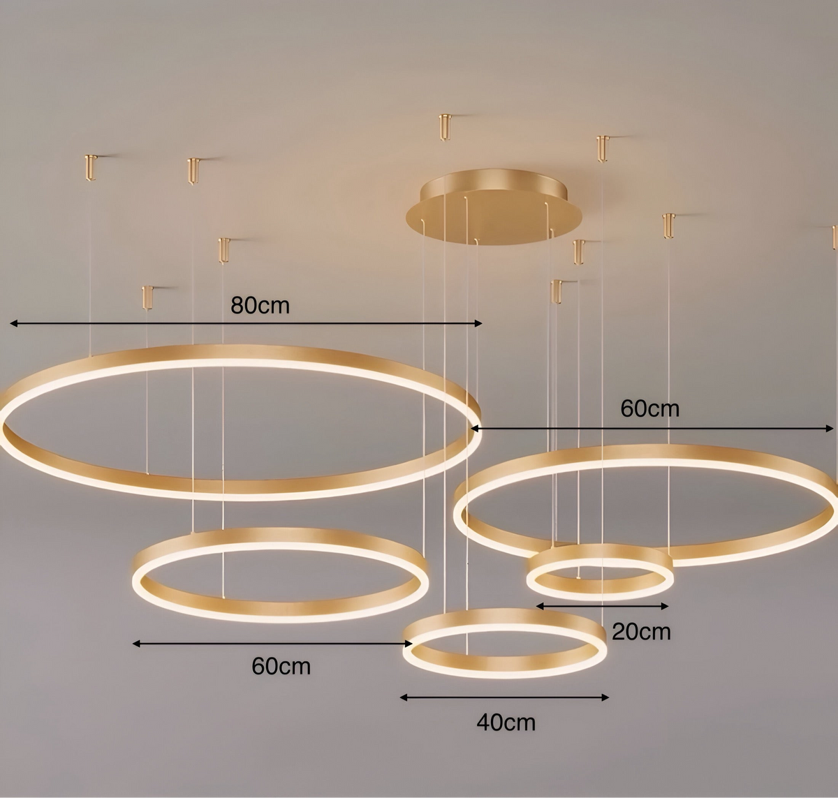 Lámpara colgante LED de aros — Diseño regulable de múltiples círculos