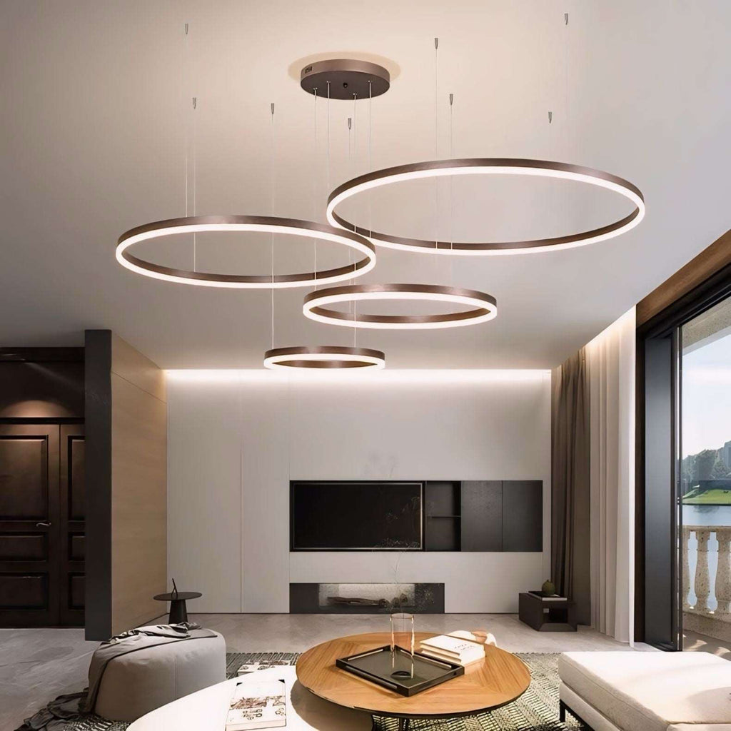 Lámpara colgante LED de aros — Diseño regulable de múltiples círculos