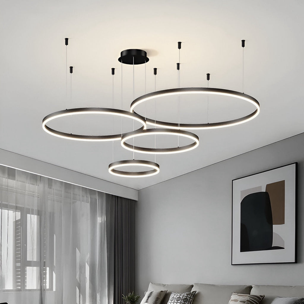 Lámpara colgante LED de aros — Diseño regulable de múltiples círculos