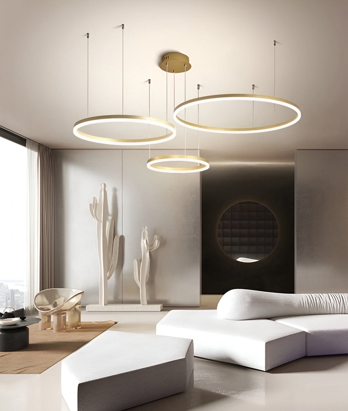 Lámpara colgante LED de aros — Diseño regulable de múltiples círculos