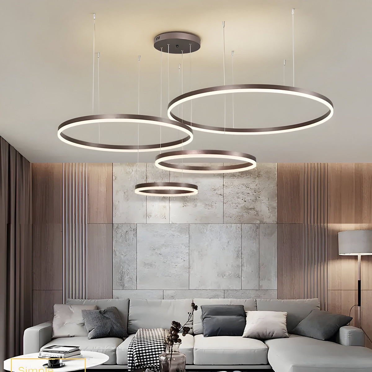 Lámpara colgante LED de aros — Diseño regulable de múltiples círculos