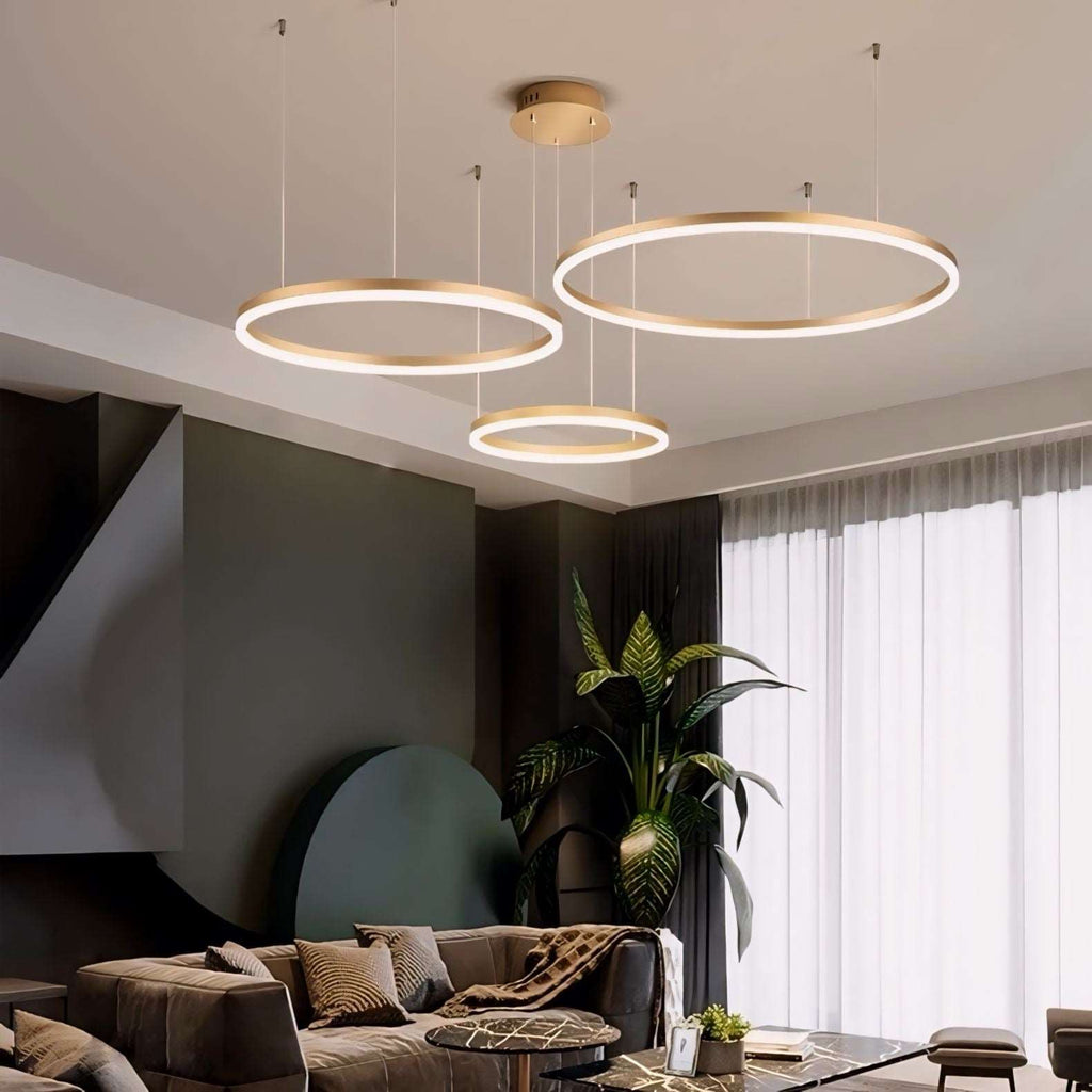 Lámpara colgante LED de aros — Diseño regulable de múltiples círculos