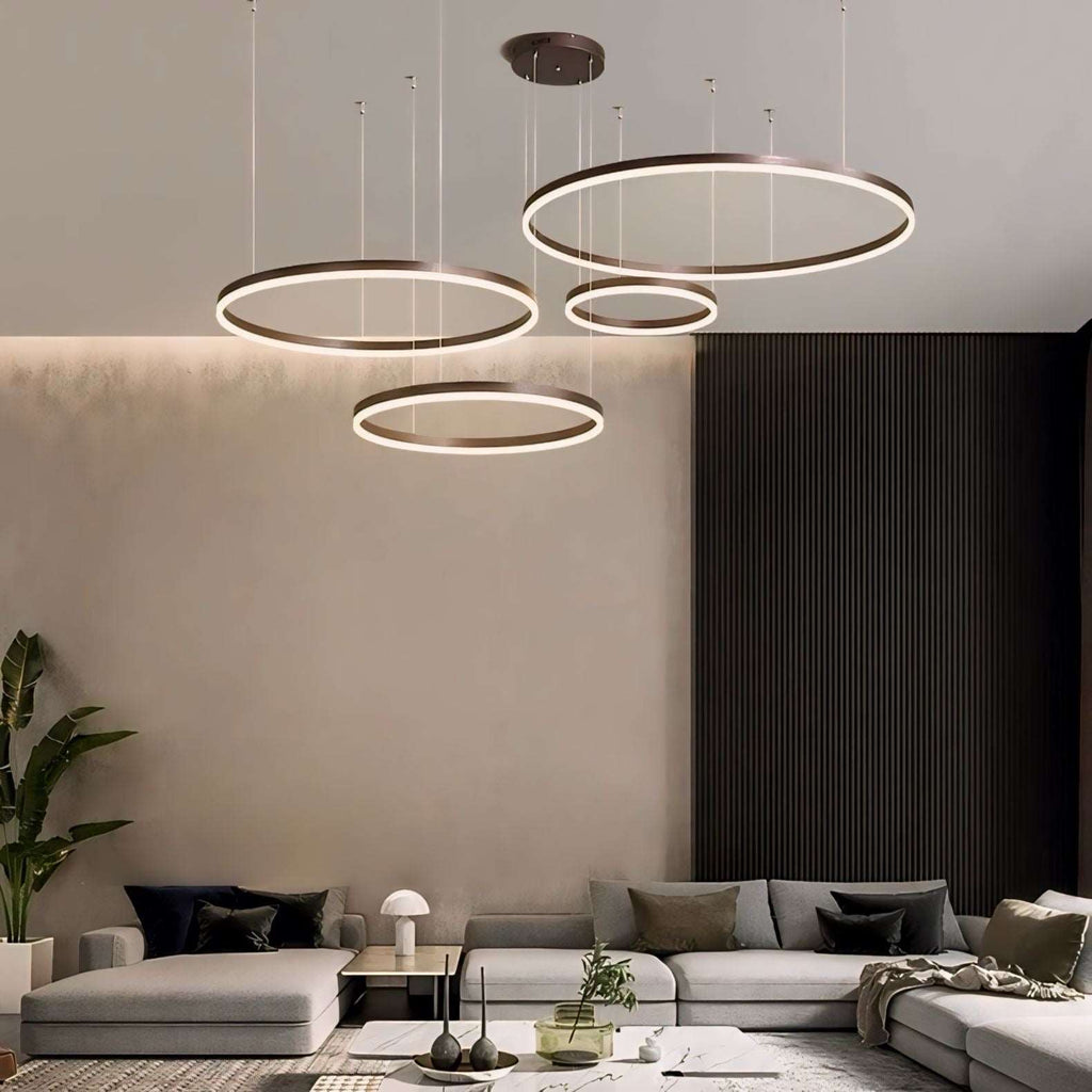 Lámpara colgante LED de aros — Diseño regulable de múltiples círculos