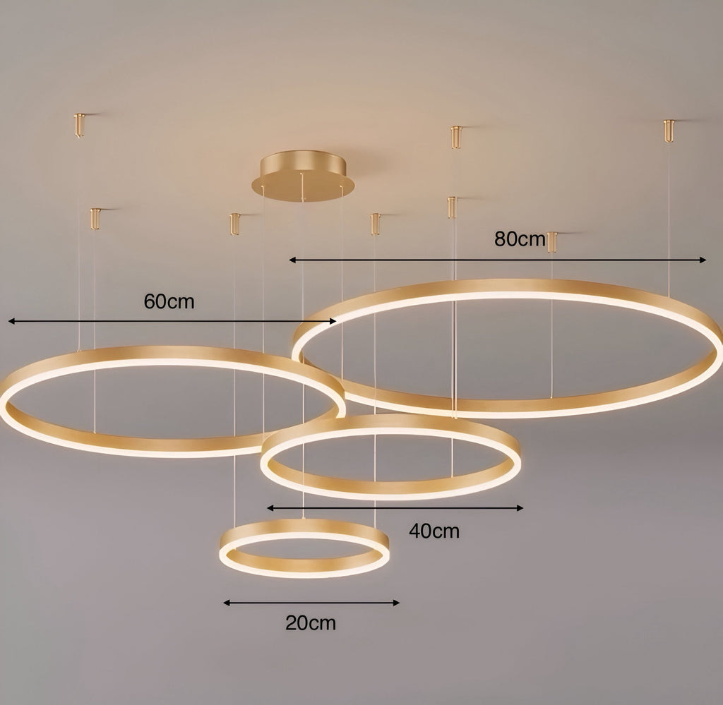 Lámpara colgante LED de aros — Diseño regulable de múltiples círculos