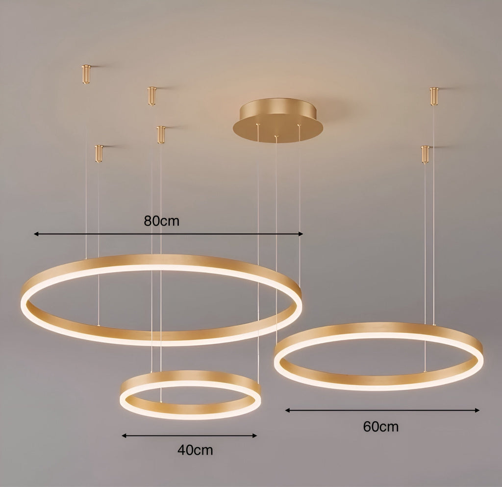 Lámpara colgante LED de aros — Diseño regulable de múltiples círculos