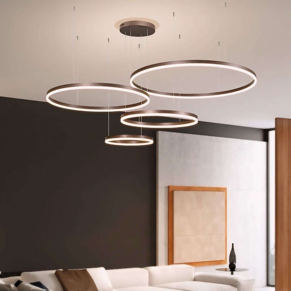 Lámpara colgante LED de aros — Diseño regulable de múltiples círculos