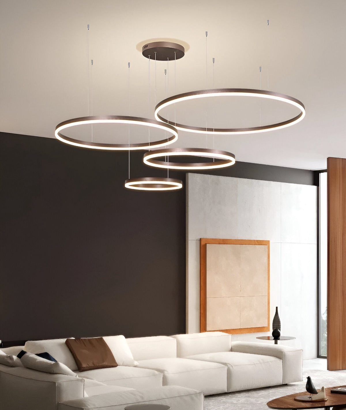 Lámpara colgante LED de aros — Diseño regulable de múltiples círculos