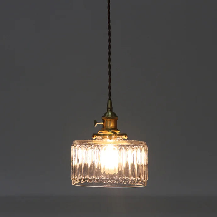 Gerippte Glas-Pendelleuchte - Kupfer, transparentes Grau, E27
