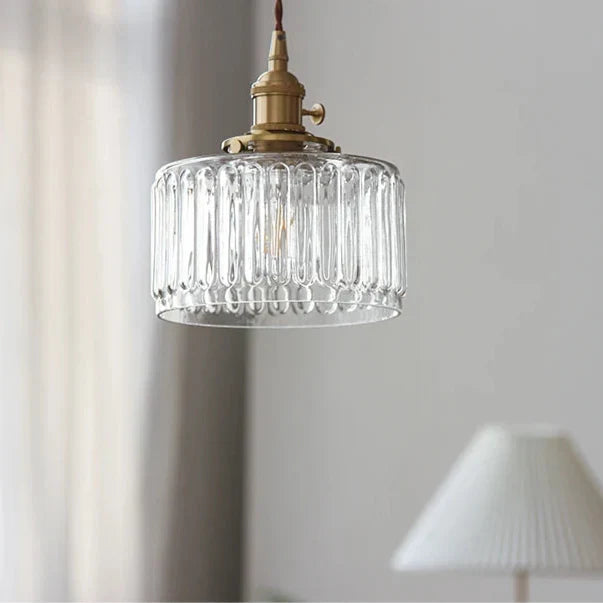 Gerippte Glas-Pendelleuchte - Kupfer, transparentes Grau, E27