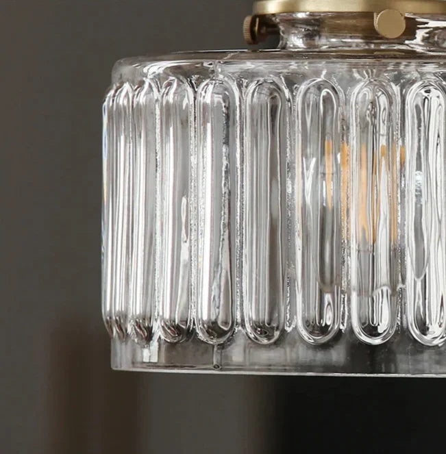 Gerippte Glas-Pendelleuchte - Kupfer, transparentes Grau, E27