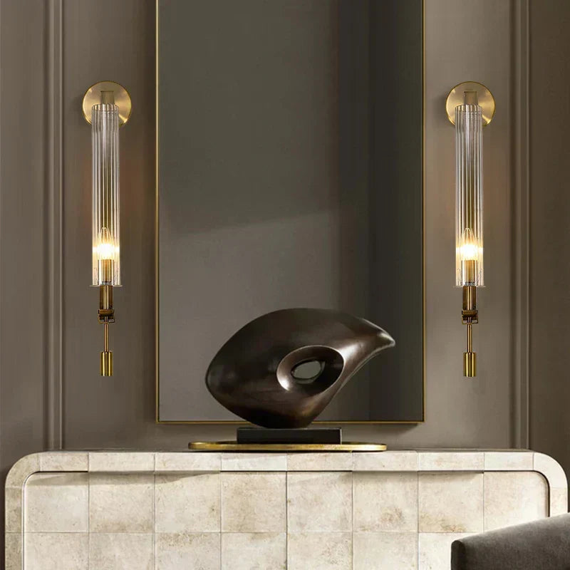 Aurelo Wall Lamp – Edison Ribbed Glass Cylinders, Copper Finish Base