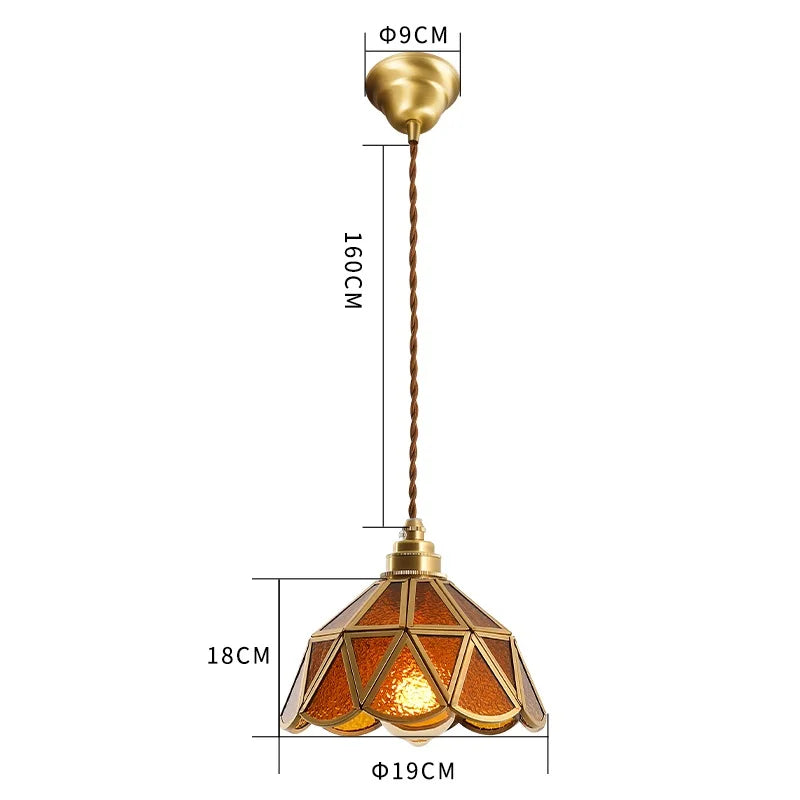 Kirei Vintage Japanese-Inspired Pendant Lamps — Copper and Stained Glass Shade