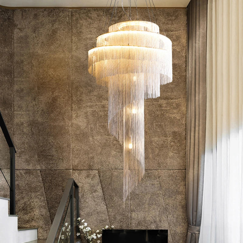 AstraLuxe Crystal Tassel Spiral — Ceiling Chandelier