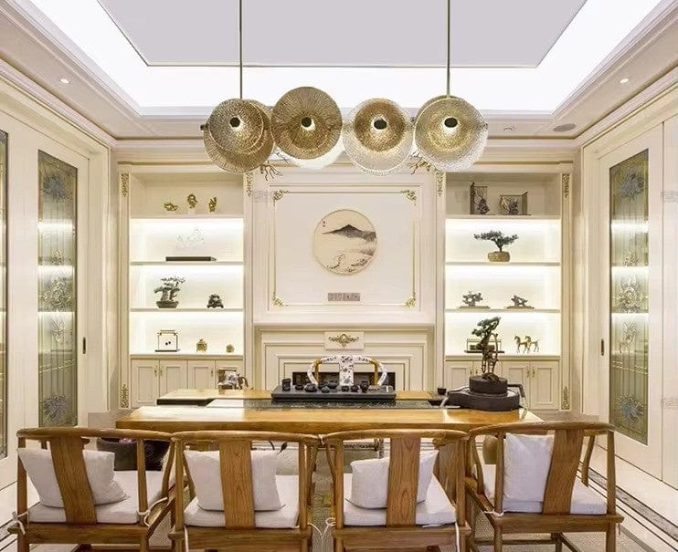 Luxe Round Gold Glass Chandelier — Integrated LED Lighting