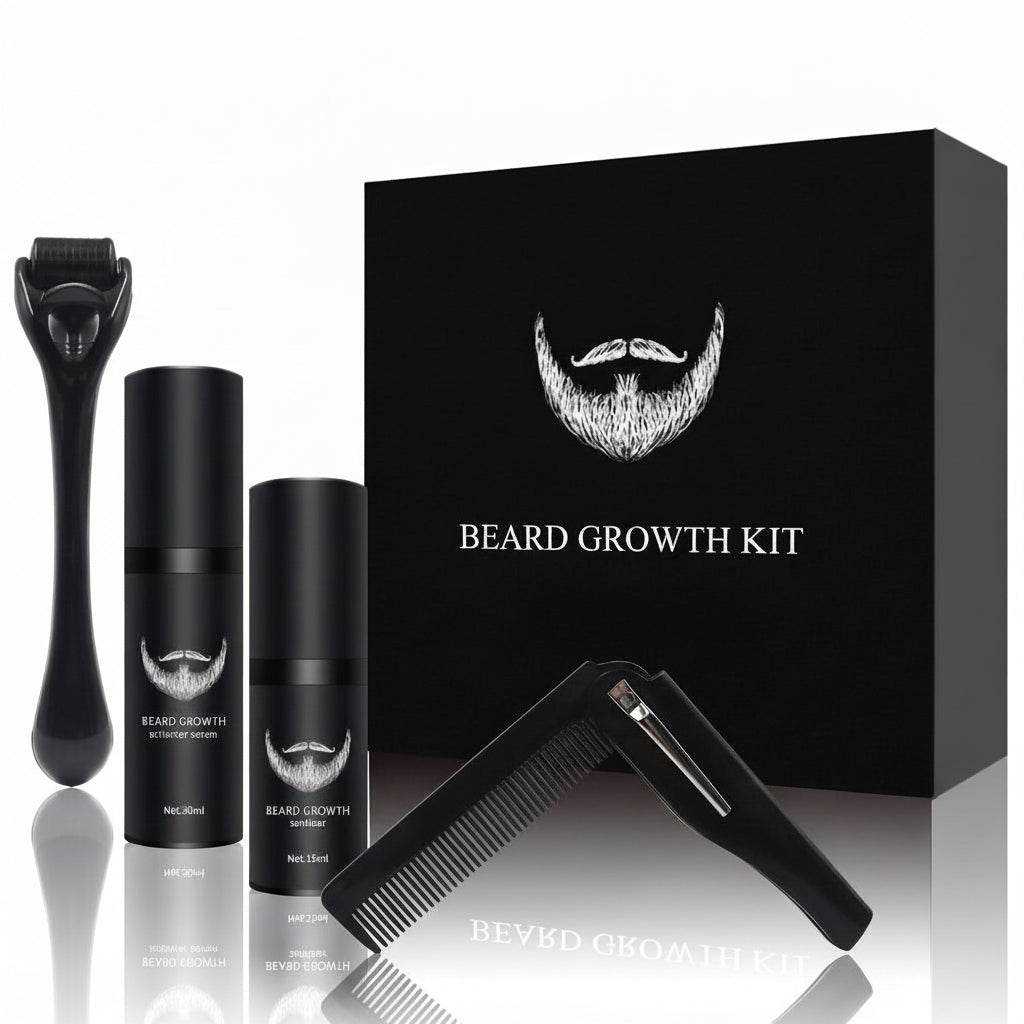 BeardVita komplett skjeggvekstsett — 0.5mm dermaroller, olje og balsam