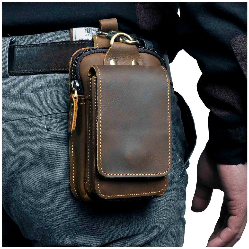 Leather Hip Bag — Phone Pocket, Adjustable Strap