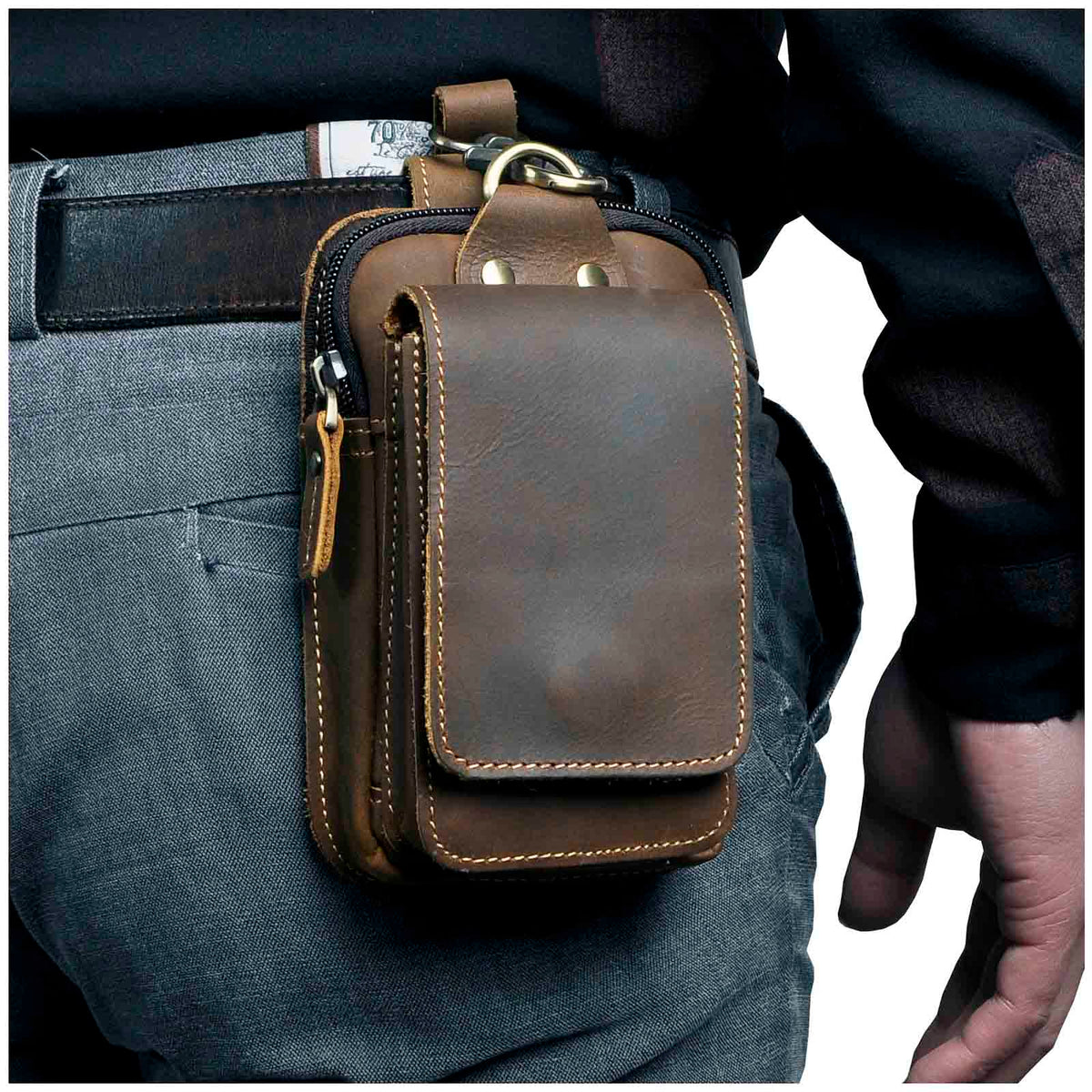 Leather Hip Bag — Phone Pocket, Adjustable Strap