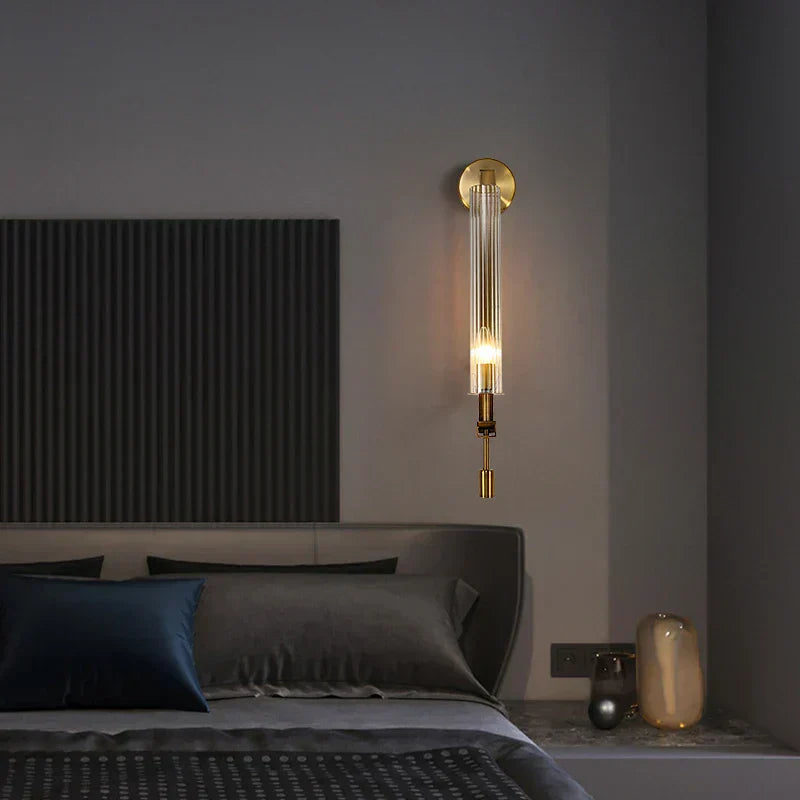 Aurelo Wall Lamp – Edison Ribbed Glass Cylinders, Copper Finish Base