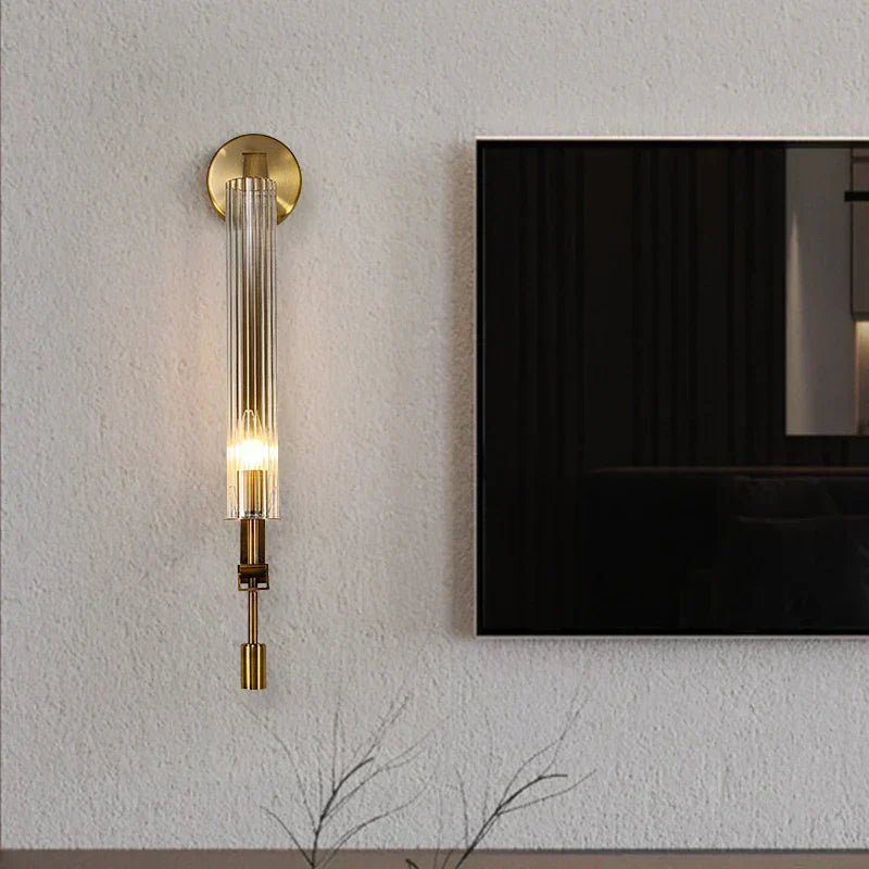 Aurelo Wall Lamp – Edison Ribbed Glass Cylinders, Copper Finish Base