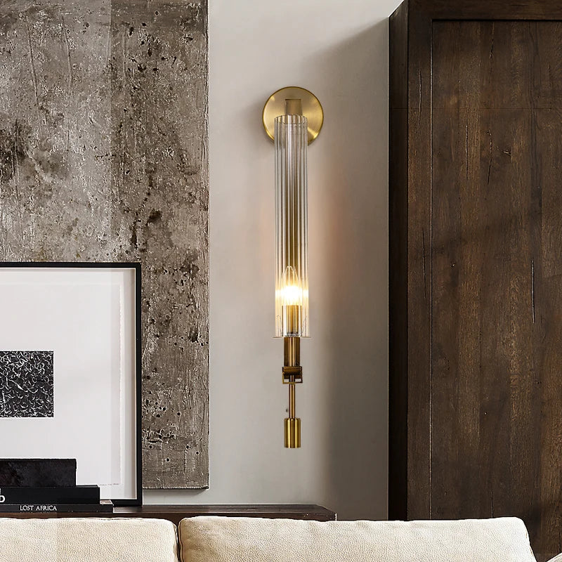 Aurelo Wall Lamp – Edison Ribbed Glass Cylinders, Copper Finish Base