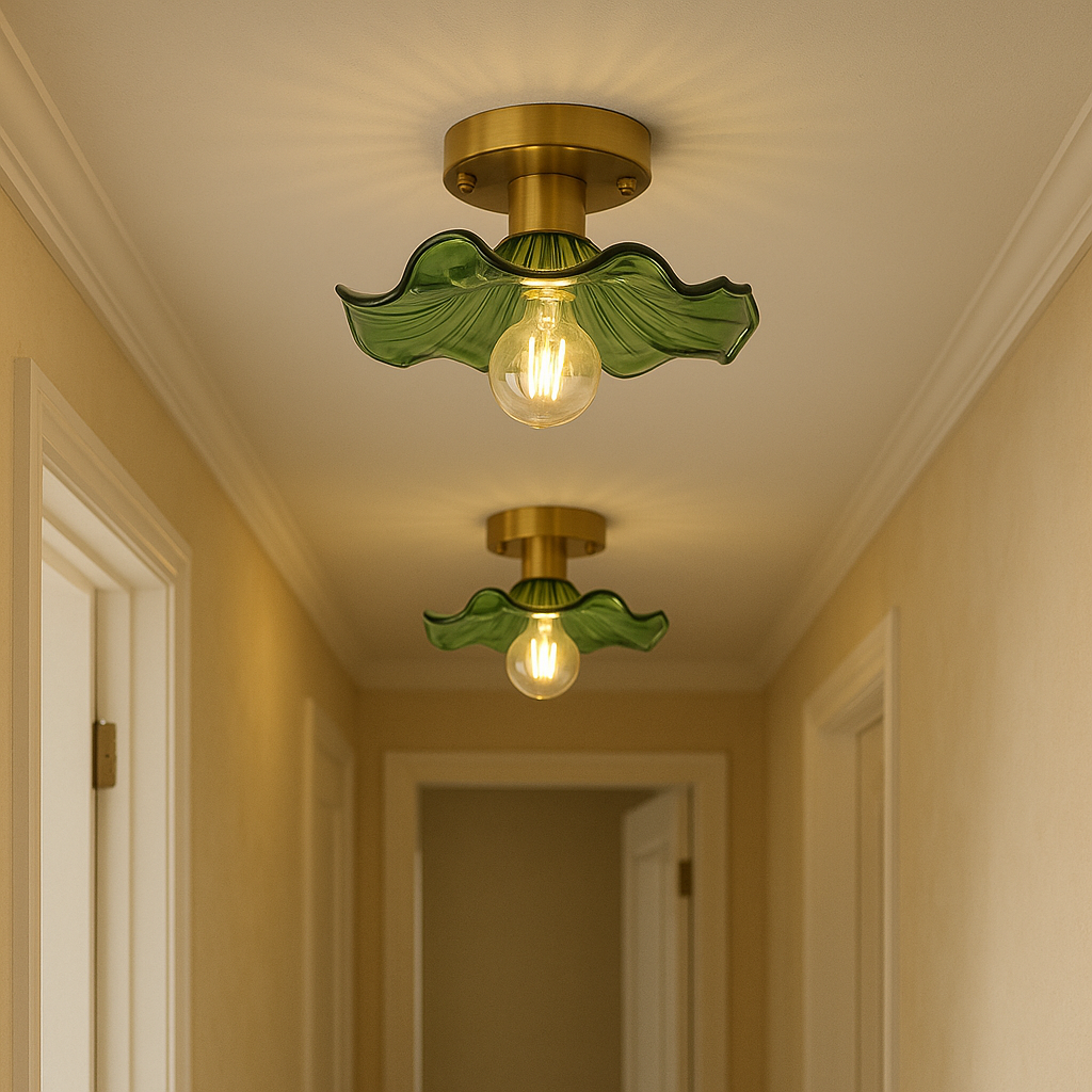 Hibiscus シーリングランプ - グリーンガラス、アルミニウム製LED 3000K