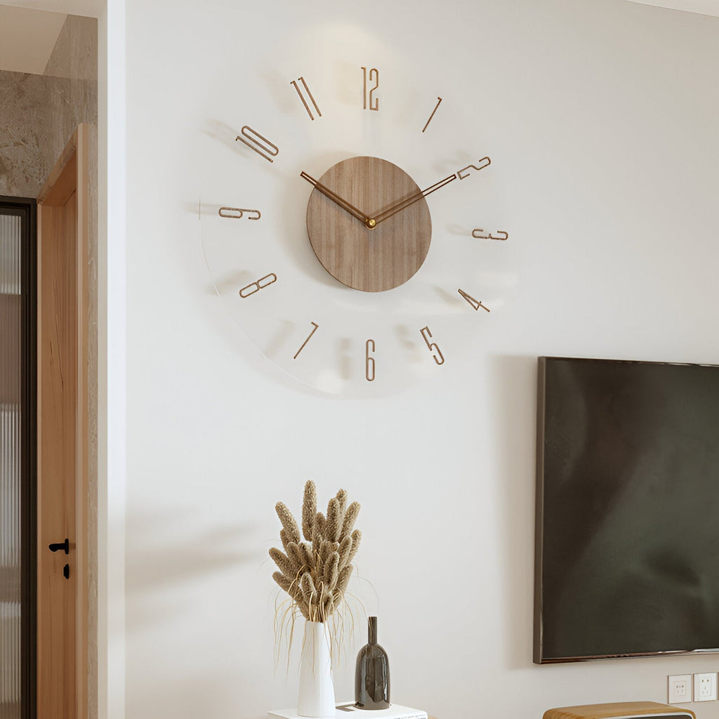 30-35cm houten en acryl wandklok - stil uurwerk