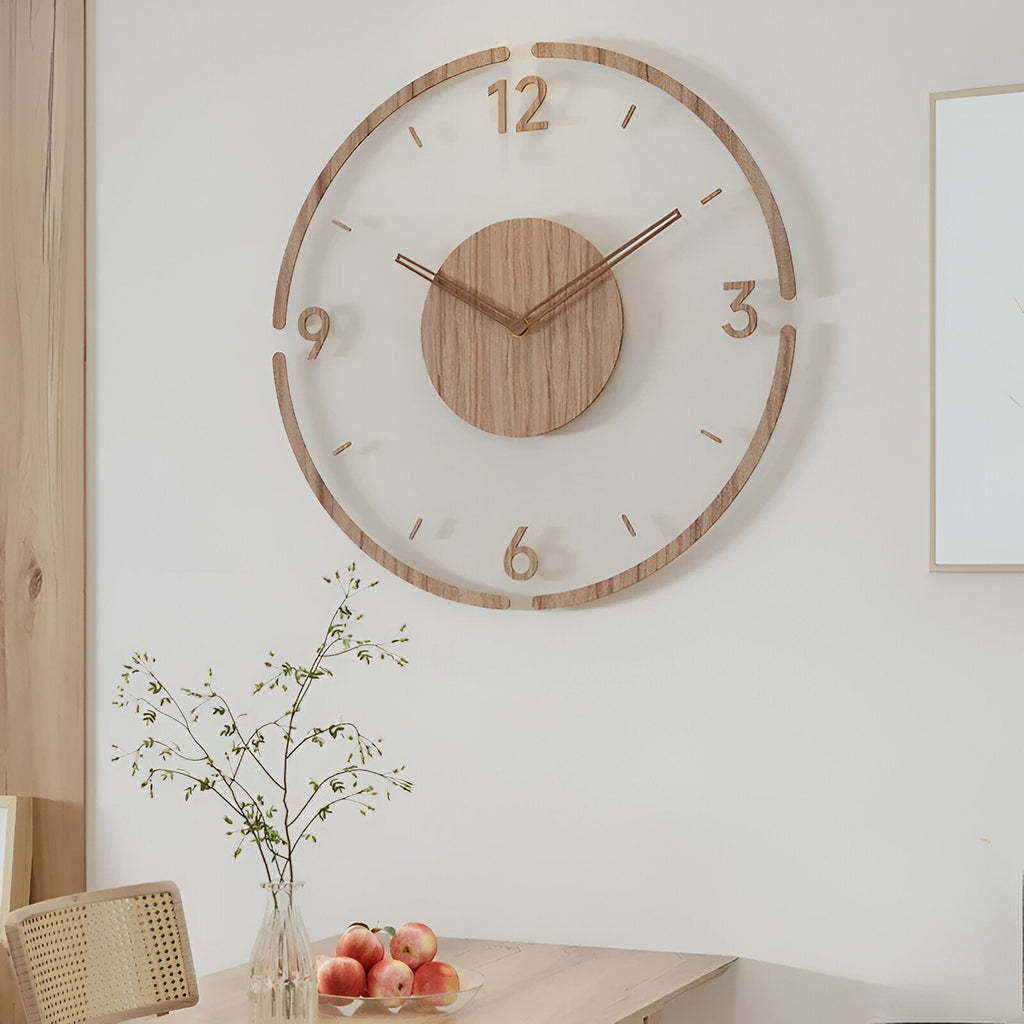 30-35cm houten en acryl wandklok - stil uurwerk