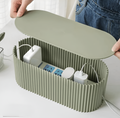 33cm geribbelde kunststof kabelbox met deksel — groen, wit en bruin
