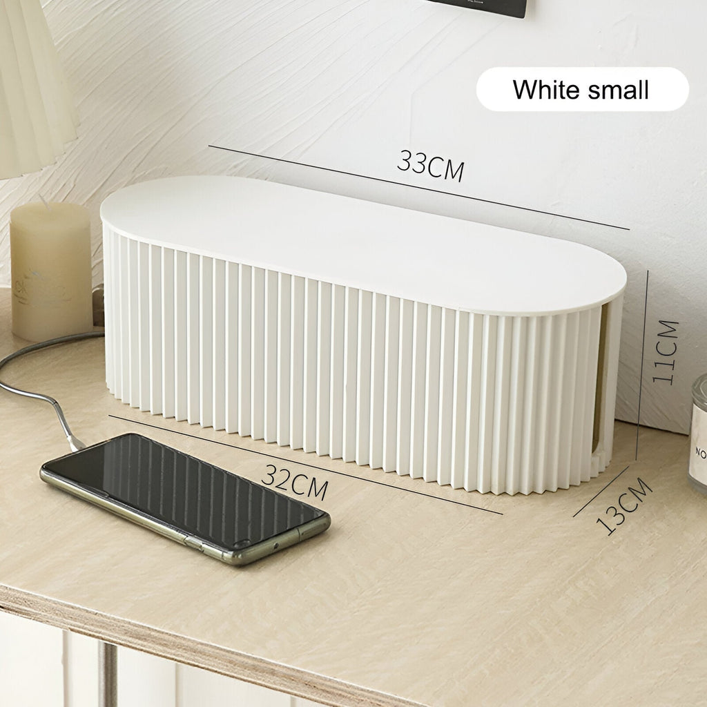33cm geribbelde kunststof kabelbox met deksel — groen, wit en bruin