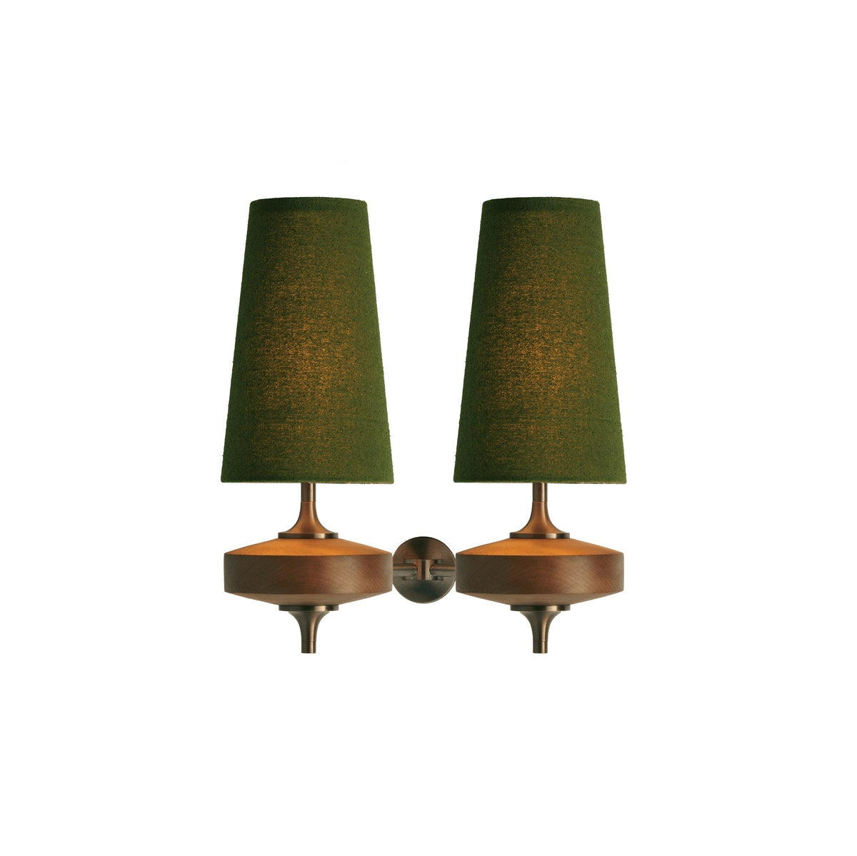Aplique de pared vintage — brazo de madera, pantalla de tela, E12/E14
