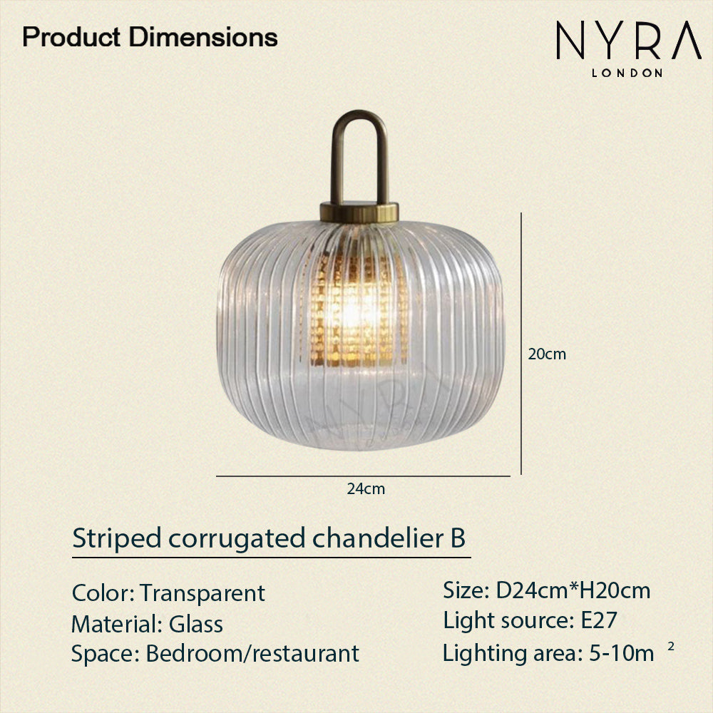 Solmere Nordic Glass Pendant Lamp — Fluted Stripe Glass, Integrated LED Lighting