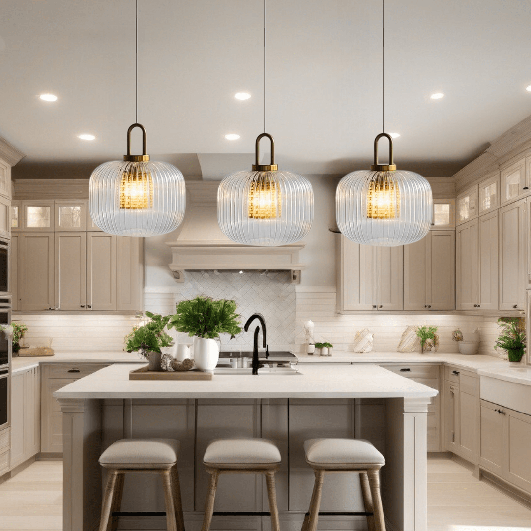 Solmere Nordic Glass Pendant Lamp — Fluted Stripe Glass, Integrated LED Lighting