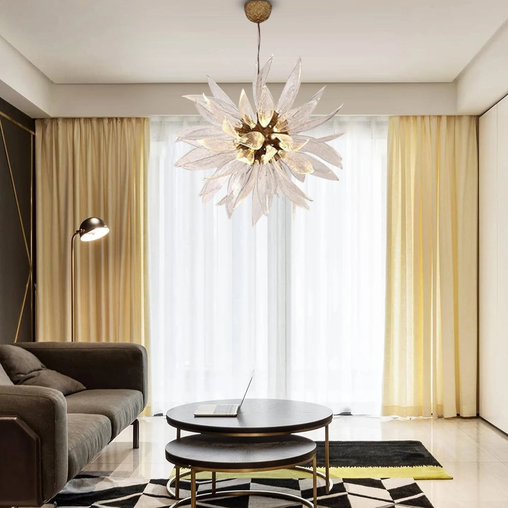 Liora Bloom Sunflower Glass Chandelier — Copper Frame, Integrated LED Lighting