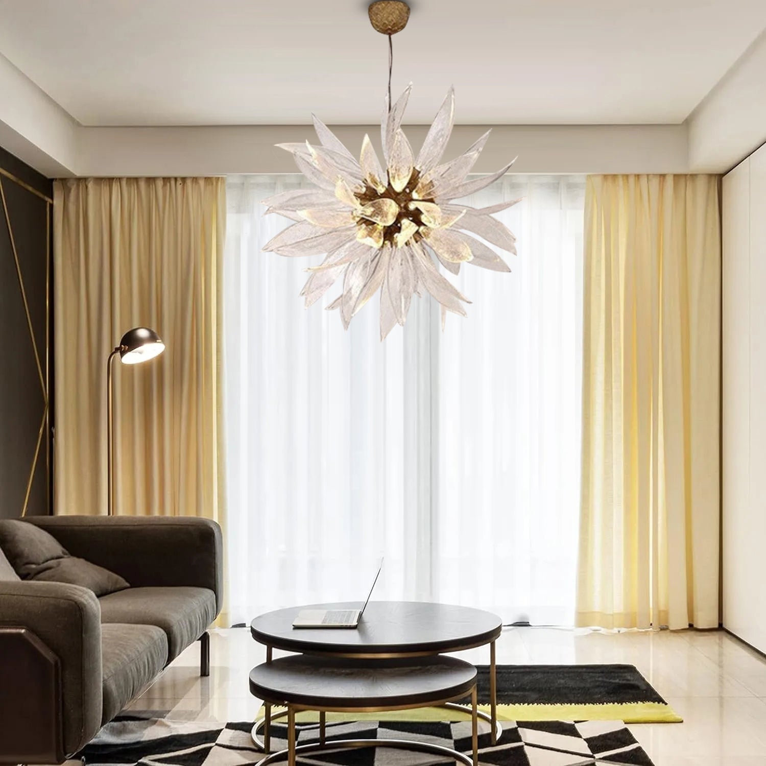 Liora Bloom Sunflower Glass Chandelier — Copper Frame, Integrated LED Lighting